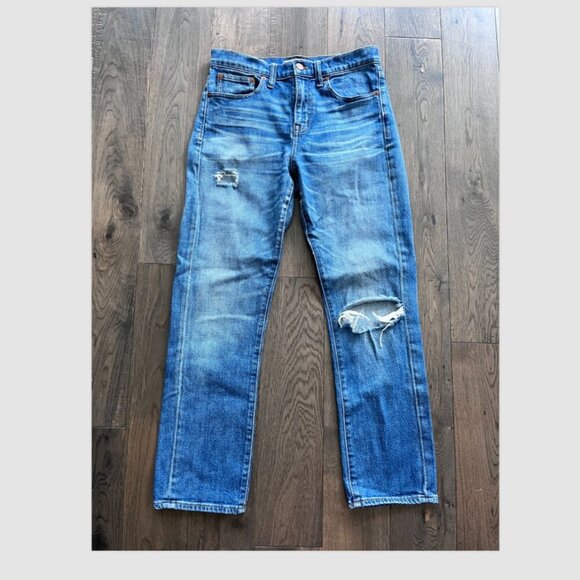 Madewell High Rise Straight Crop Jeans Size 26 Medium Wash Distressed Denim - Picture 1 of 8